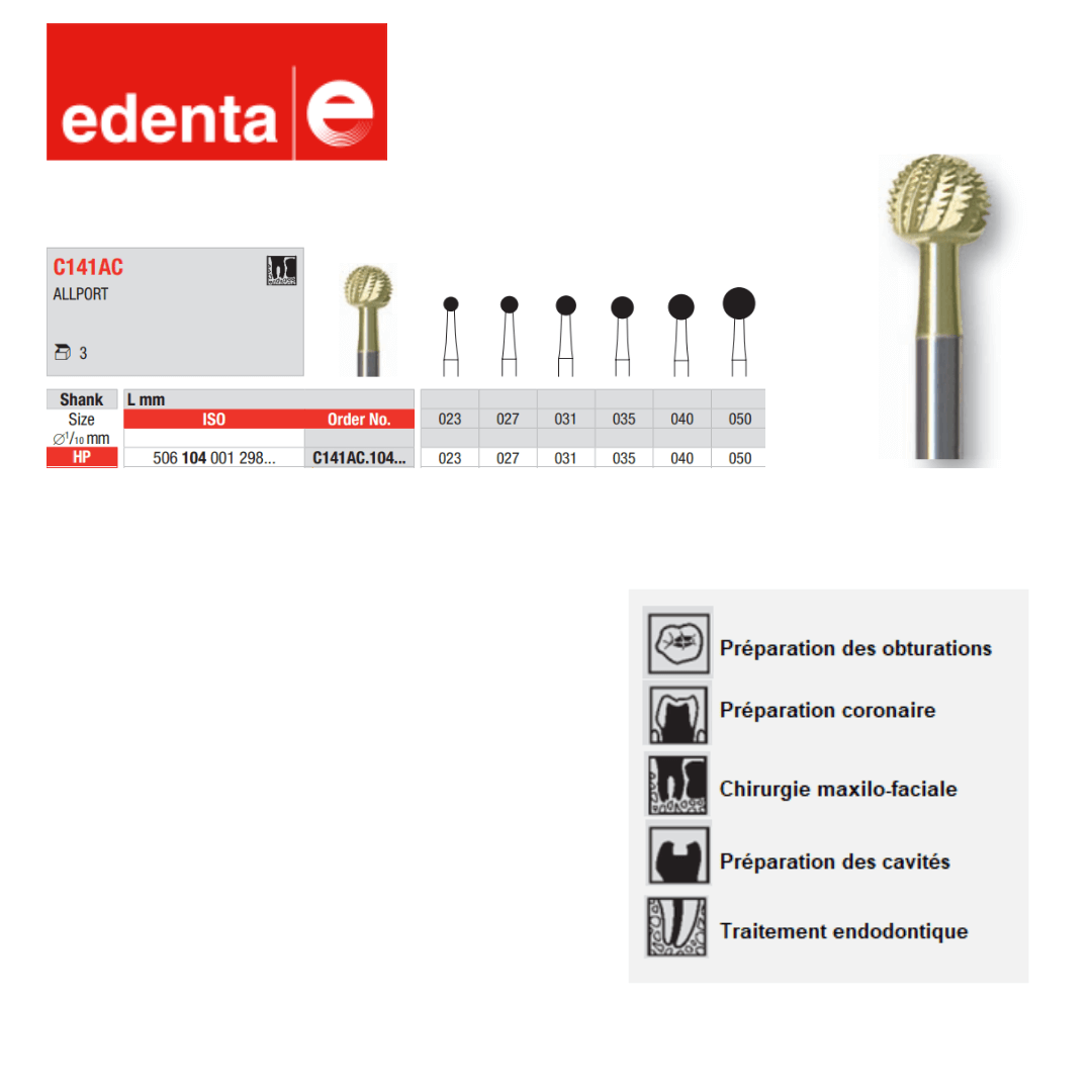 Fraise boule de chirurgie C141AC crantée (x3)