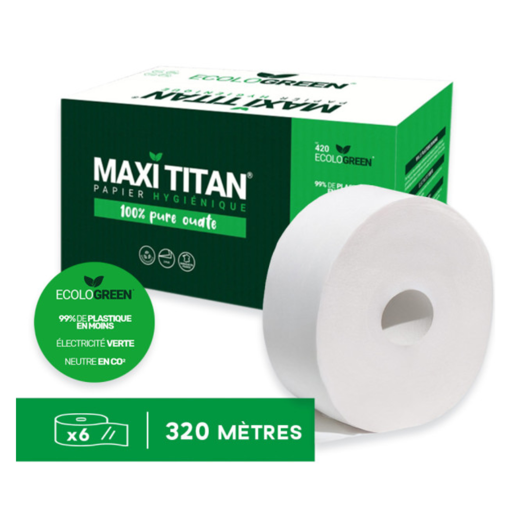 Papier Toilette Maxi Titan 320m - 2 plis - blanc (x6)